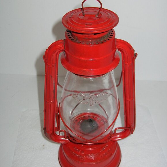 Vtg Wingedwheel No. 500 Red Kerosene Oil Lantern Lamp ORIGINAL GLOBE Japan 12" D - Picture 2 of 8